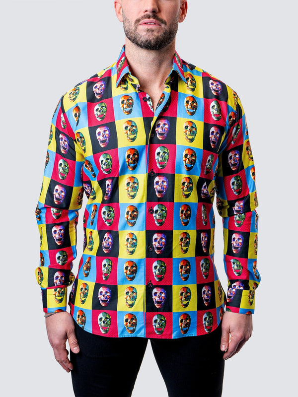 skull dress shirt Maceoo Stretch Shirt | Fibonacci Worhol Skull Multi