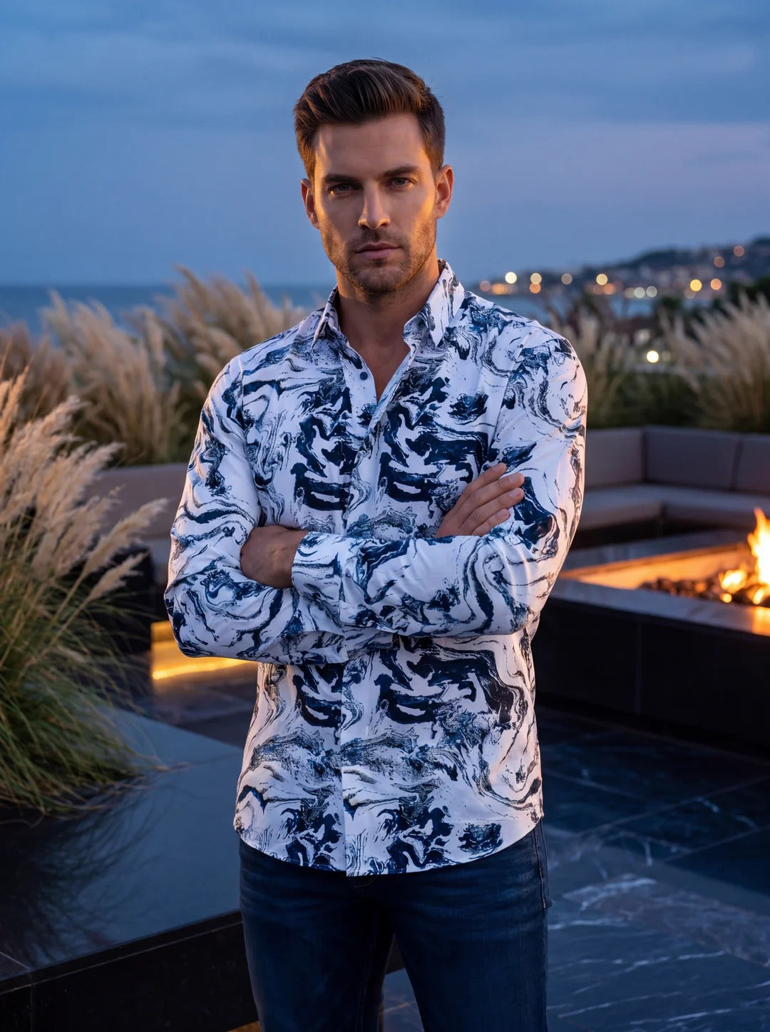 Au Noir Stretch Shirt | Thomas White Blue