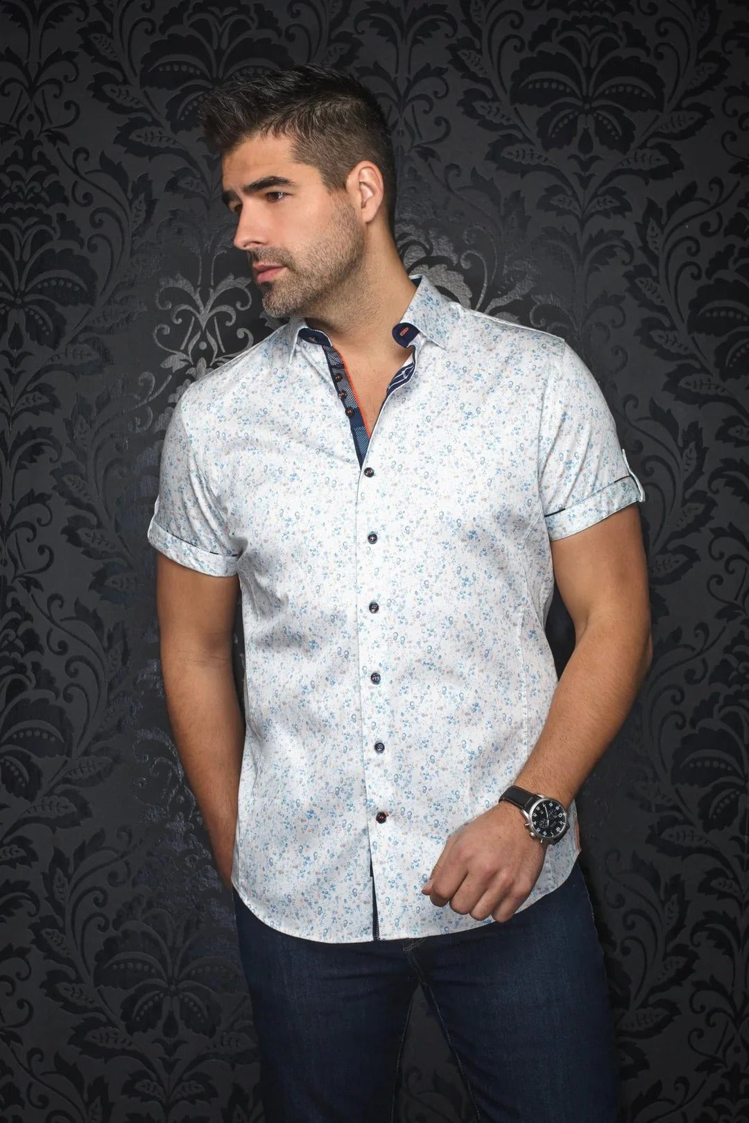 xs mens dress shirts Alfieri White Blue [Size XS/1]
