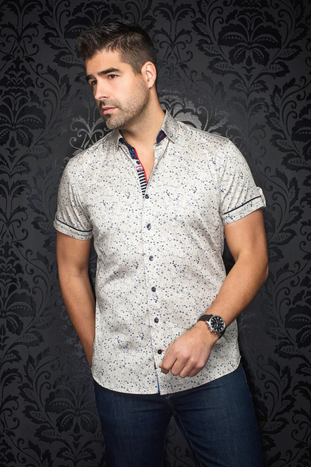 Au Noir Stretch Short Sleeve Shirt | Alfieri Stone