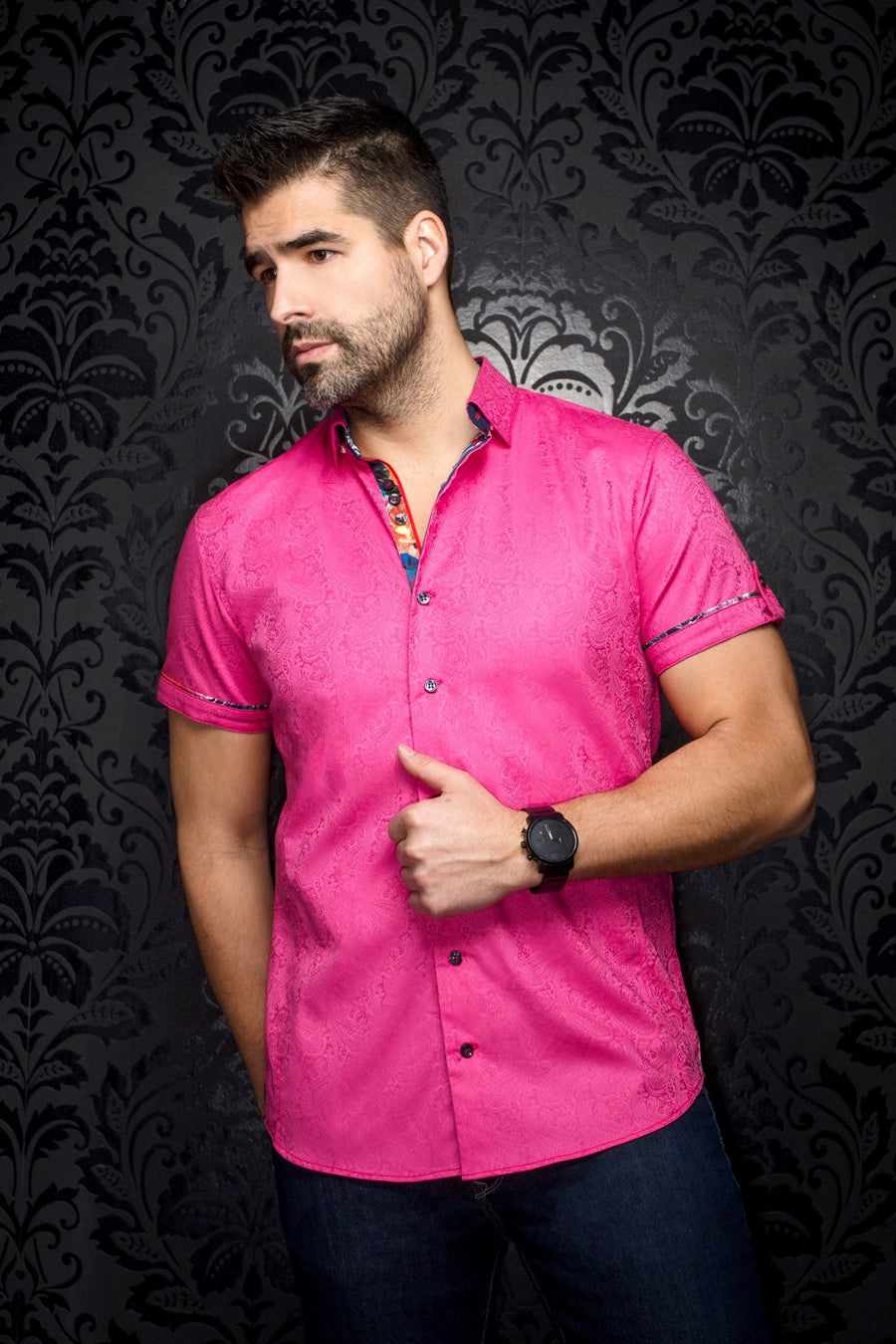 mens fuschia dress shirt Donizetti Fuchsia [Size 4XL/8]