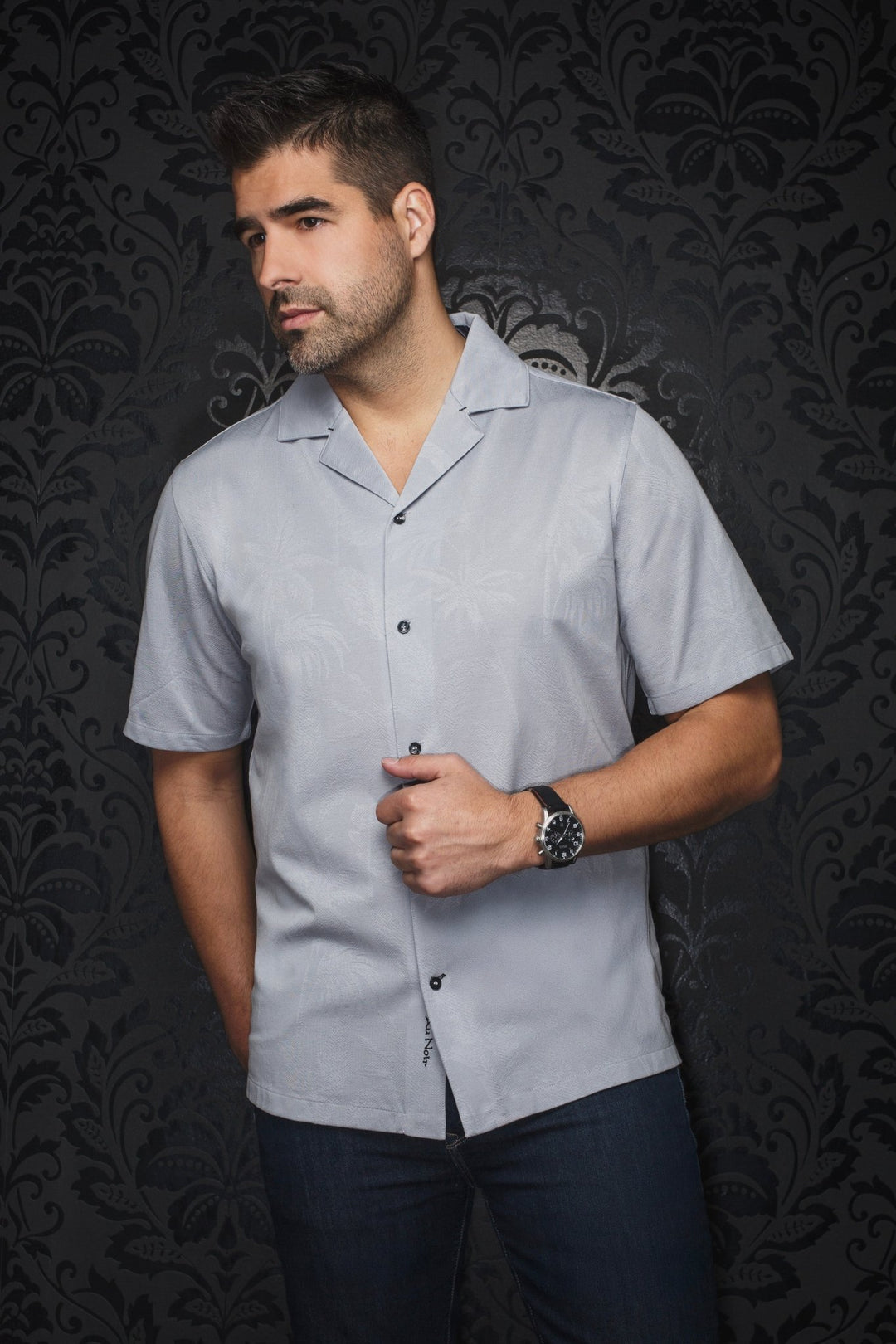 Au Noir Stretch Short Sleeve Shirt Flat Collar | Brahea Light Grey