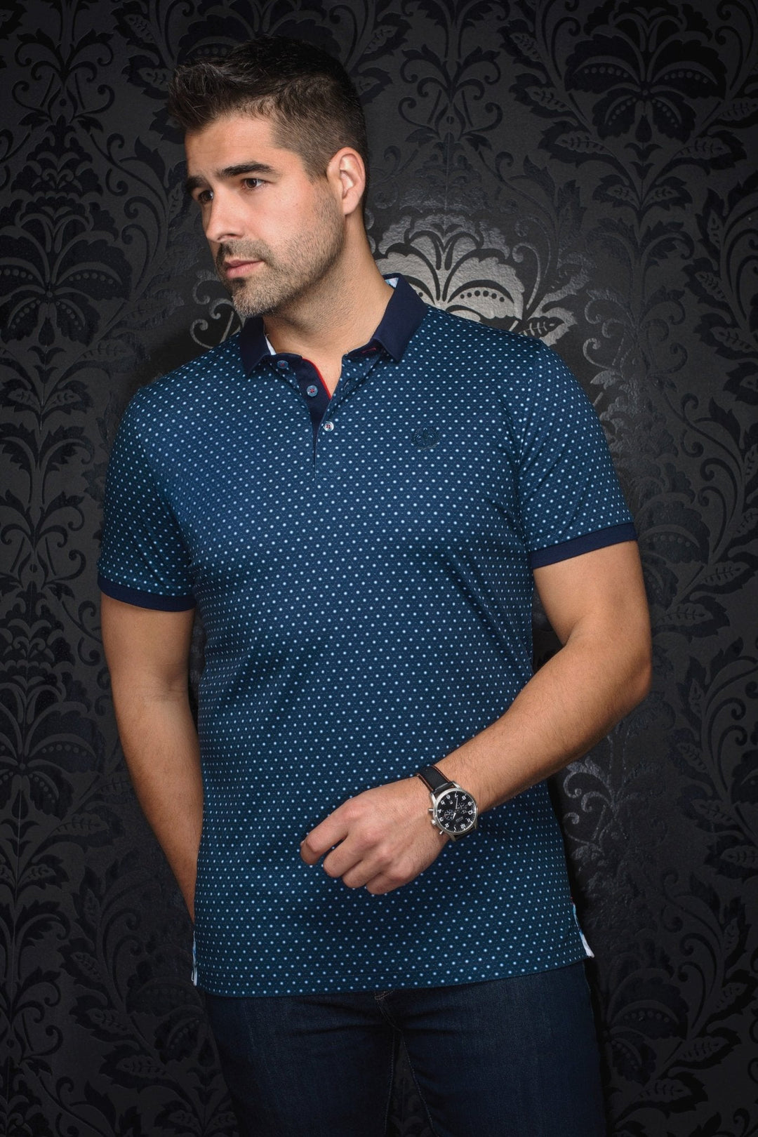 Au Noir Stretch Short-Sleeve Polo | Asher Navy