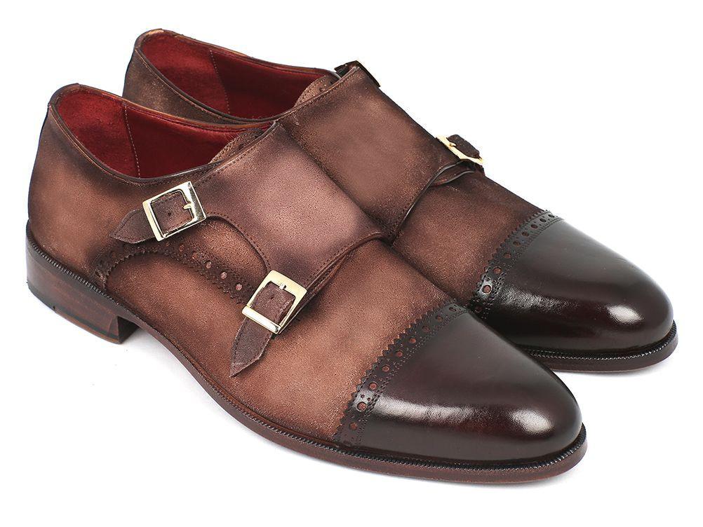 Paul Parkman Men's Double Monkstrap Captoe Dress Shoes - Brown / Beige Suede Upper and Leather Sole (ID#FK09) - '----- Paul Parkman Men's Double Monkstrap Captoe Dress Shoes - Brown / Beige Suede Upper and Leather Sole (ID#FK09) - '-----