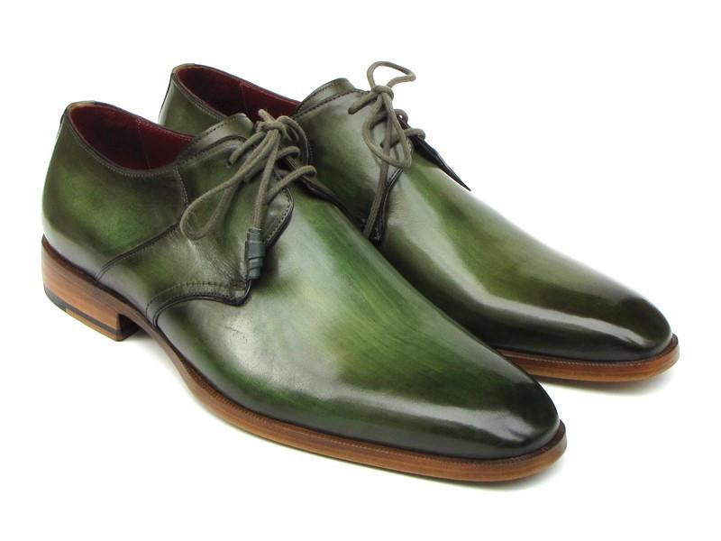 Paul Parkman Men's Green Hand-Painted Derby Shoes Leather Upper