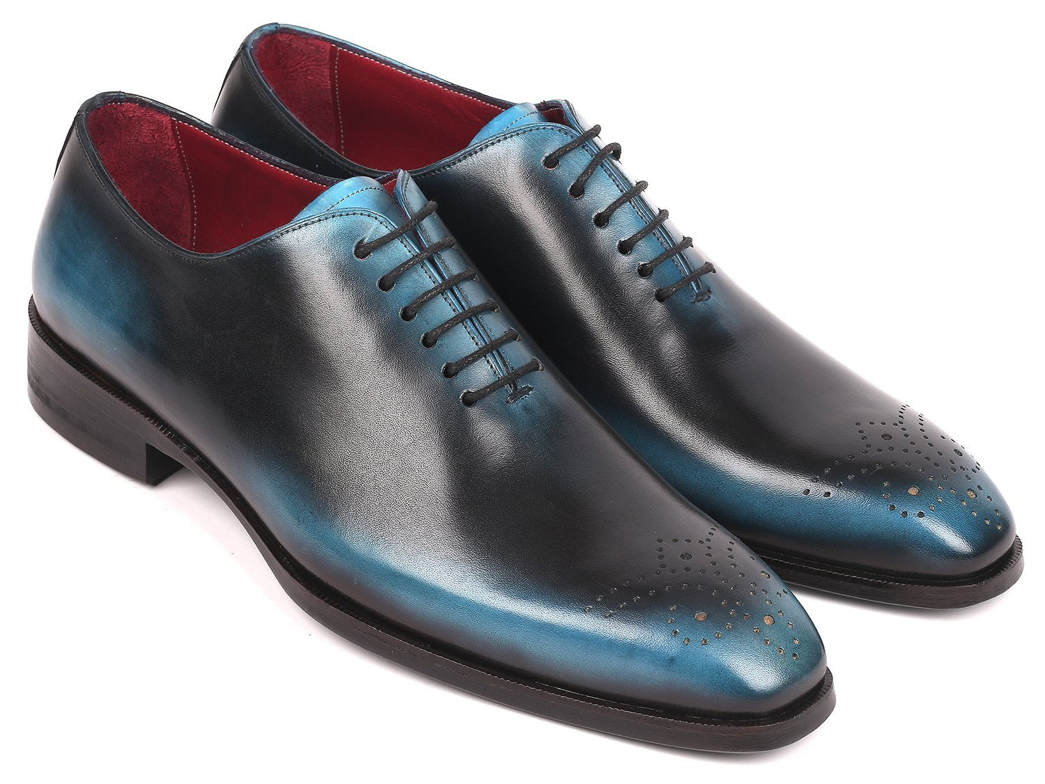 Paul Parkman Men's Black Blue Wholecut Oxfords (ID#KR884BLU