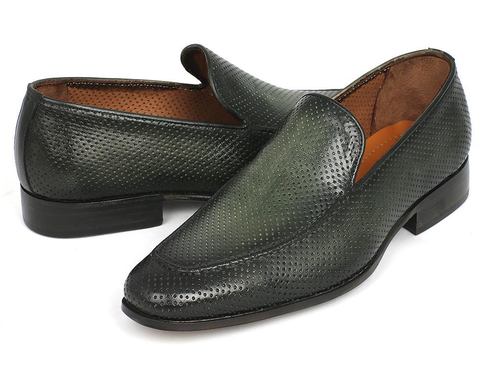 Paul Parkman Perforated Leather Loafers Green (ID#874-GRN) – Men