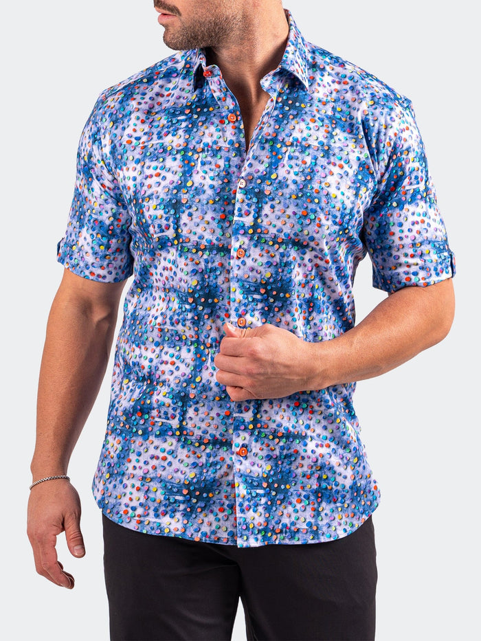maceoo dress shirts Maceoo Men's Galileo Resistance0330 Short Sleeve Cotton Button-Up Shirt - Blue