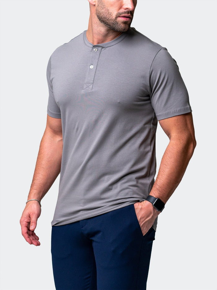 Maceoo Stretch Short-Sleeve Tshirts | Henley Core Grey
