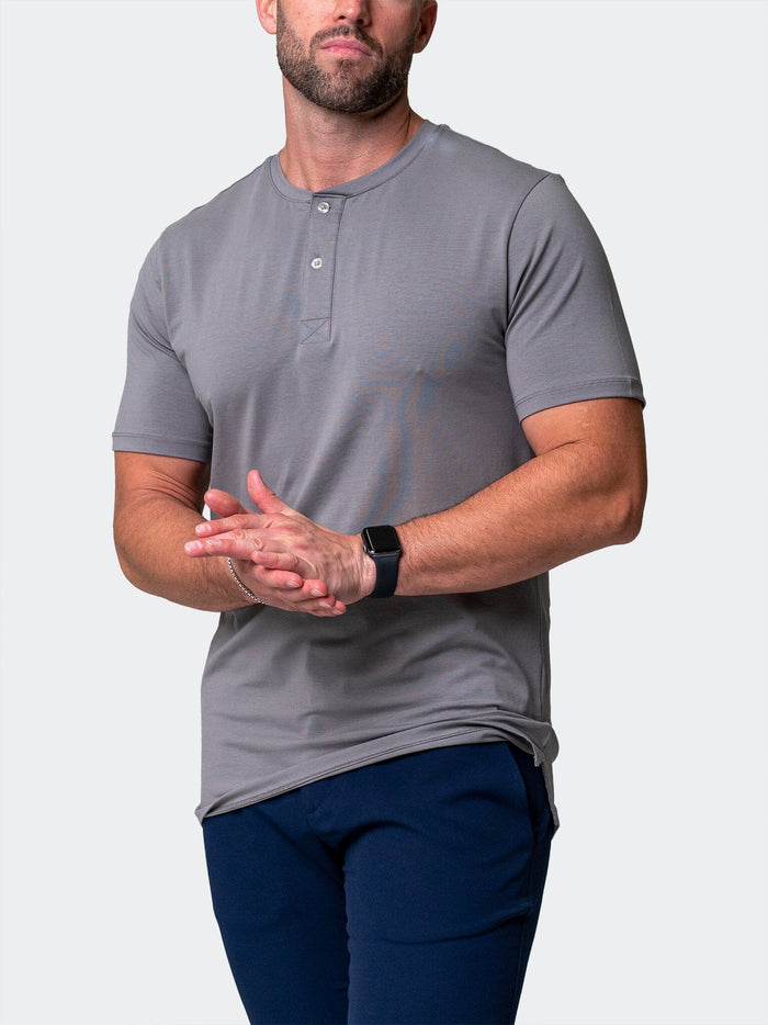Maceoo Stretch Short-Sleeve Tshirts | Henley Core Grey