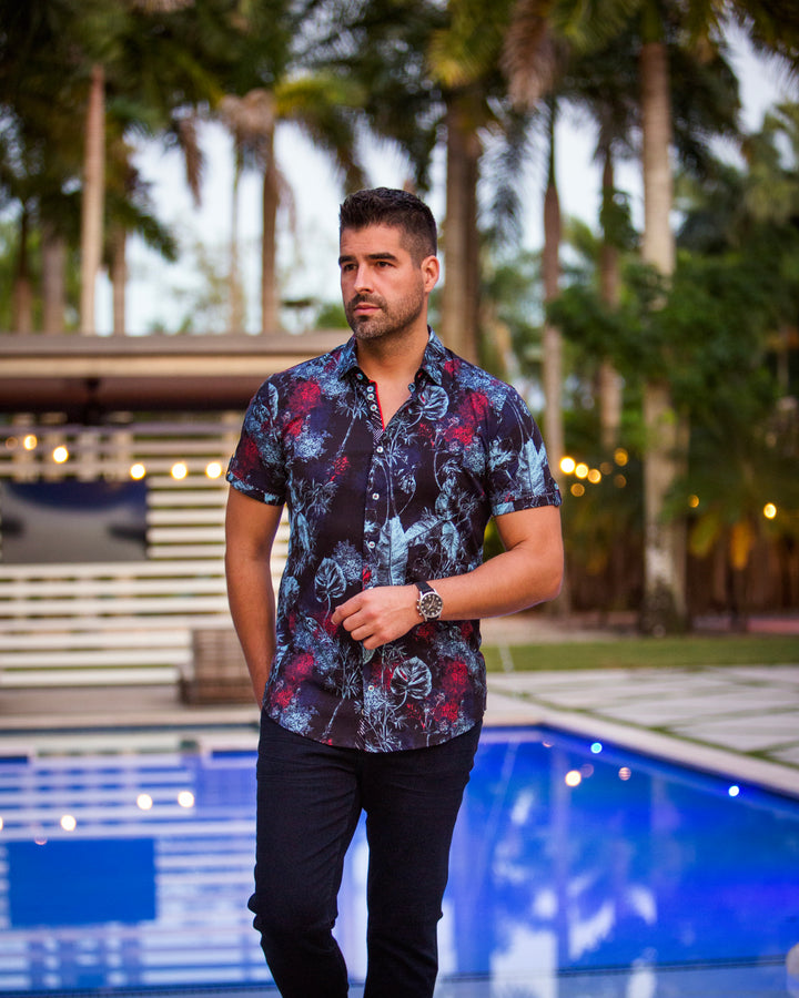 Au Noir Stretch Short Sleeve Shirt | Marengo Black Turquoise