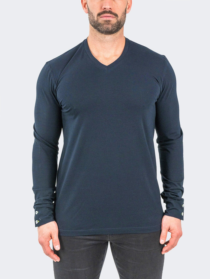 Maceoo Stretch Tshirts | V-Neck EdisonSolidCrypt Navy