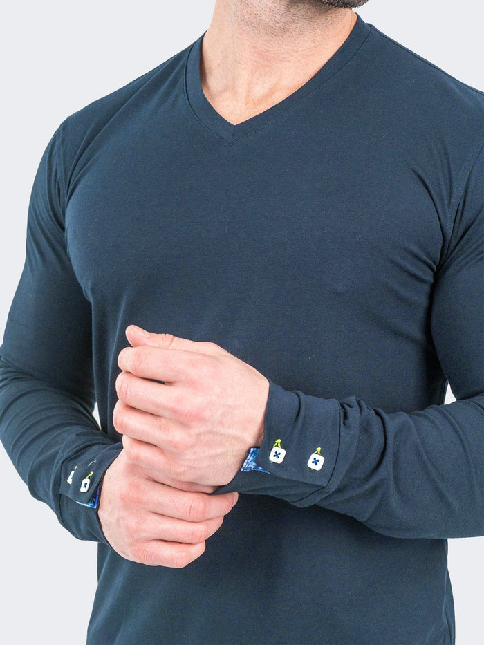 Maceoo Stretch Tshirts | V-Neck EdisonSolidCrypt Navy