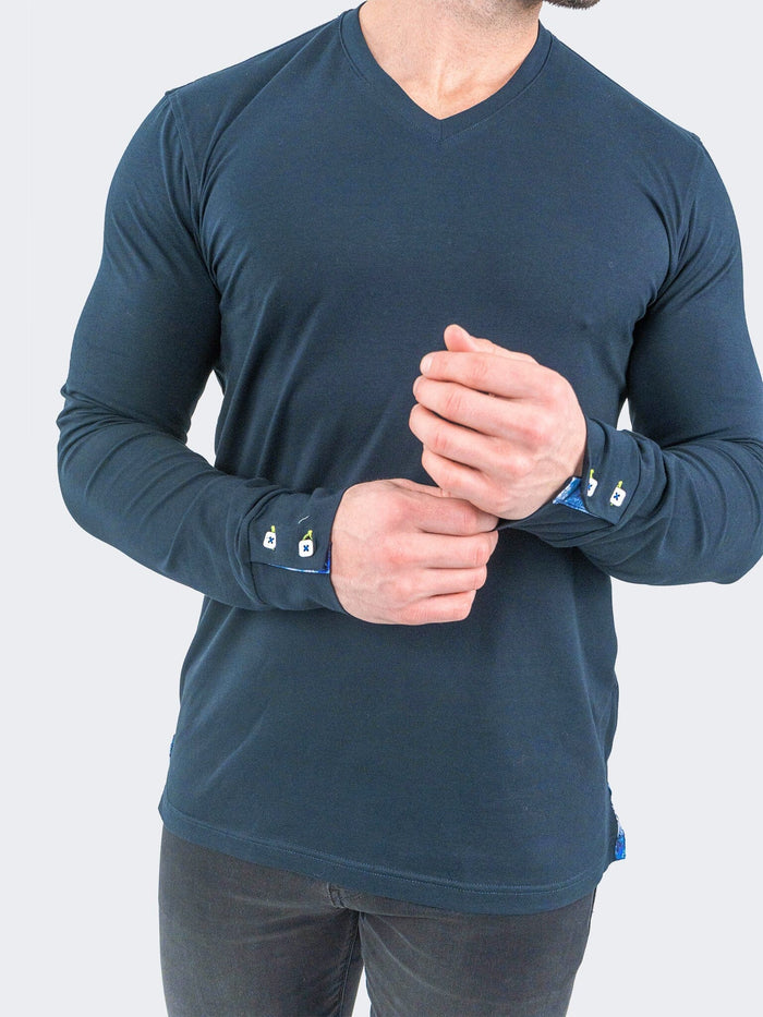 Maceoo Stretch Tshirts | V-Neck EdisonSolidCrypt Navy