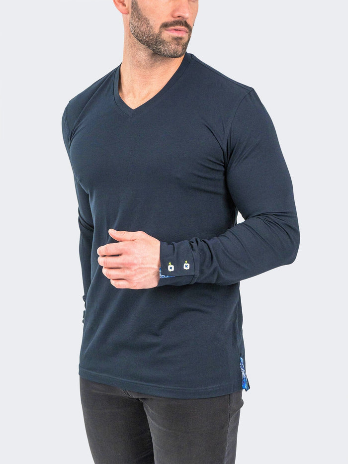 Maceoo Stretch Tshirts | V-Neck EdisonSolidCrypt Navy