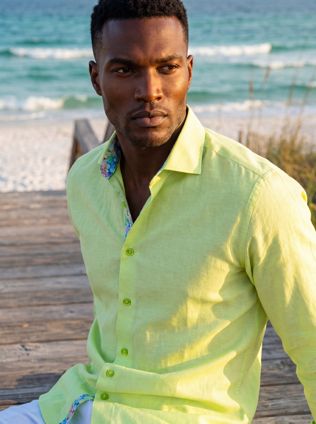 Masutto Shirt | LIN-57 LONG SLEEVE BUTTON DOWN Shirt