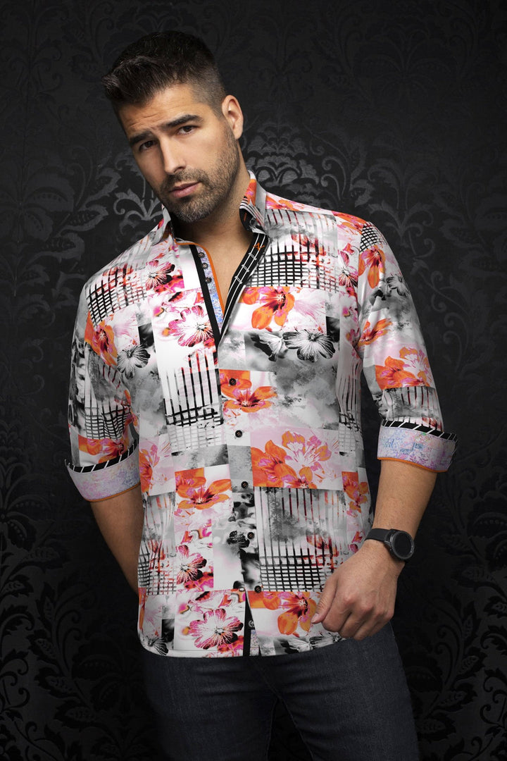 Au Noir Stretch Shirt | Brentano Orange Pink