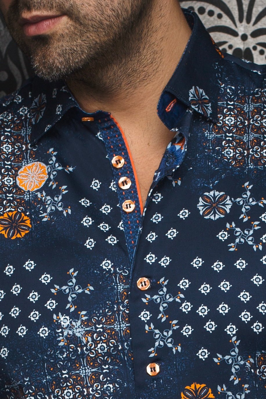 Au Noir Stretch Shirt | Floriani Navy Orange