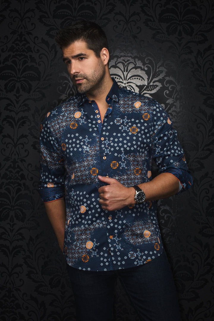 Au Noir Stretch Shirt | Floriani Navy Orange