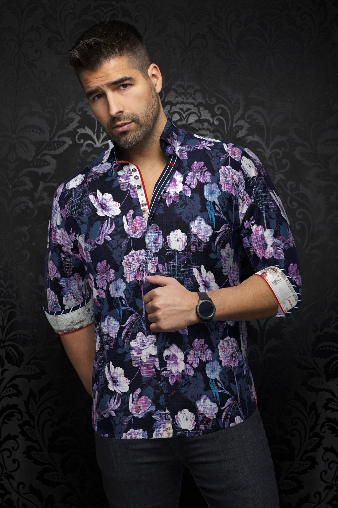 purple stretch dress shirt All-over Stretch L/s Plaid Button-down Dress Shirt - Izod Sportswear