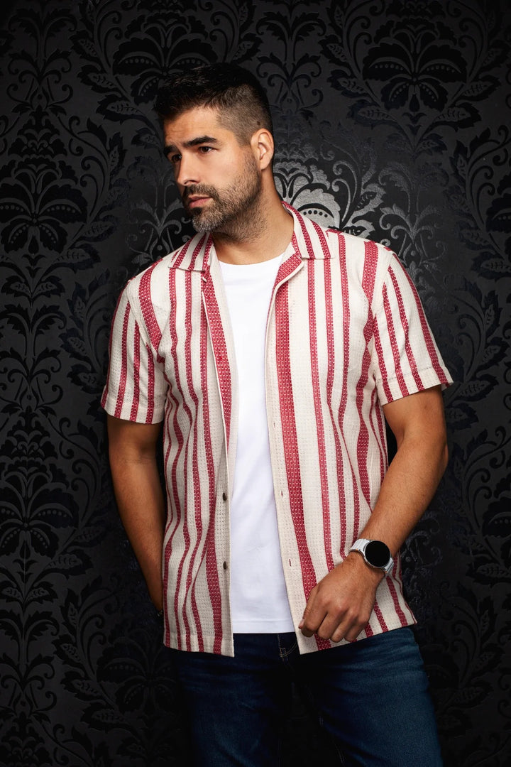 Au Noir Stretch Short Sleeve Shirt | Open Collar Raj-T Stone Cabernet