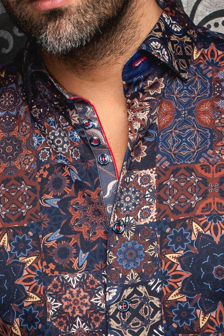Au Noir Stretch Shirt | Clovis Navy Rust