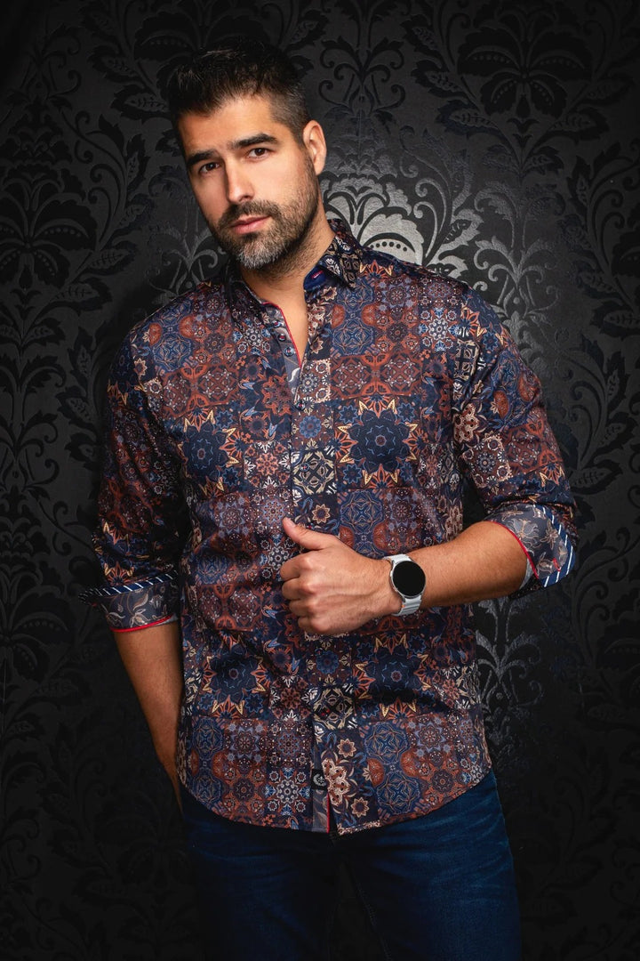 Au Noir Stretch Shirt | Clovis Navy Rust