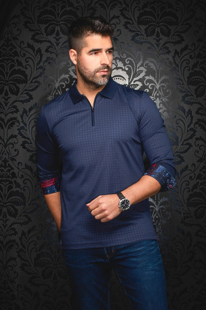 Au Noir Stretch Long-Sleeve Polos | Bentley Navy