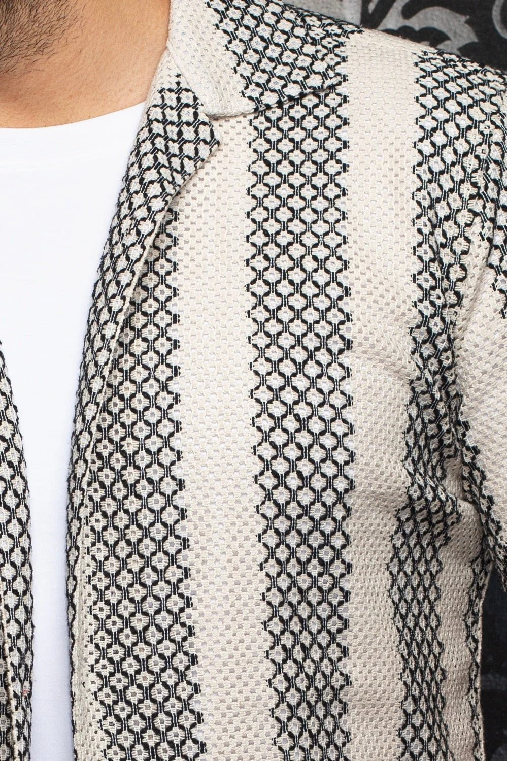 Au Noir Stretch Short Sleeve Shirt | Open Collar Raj-T Cream Black