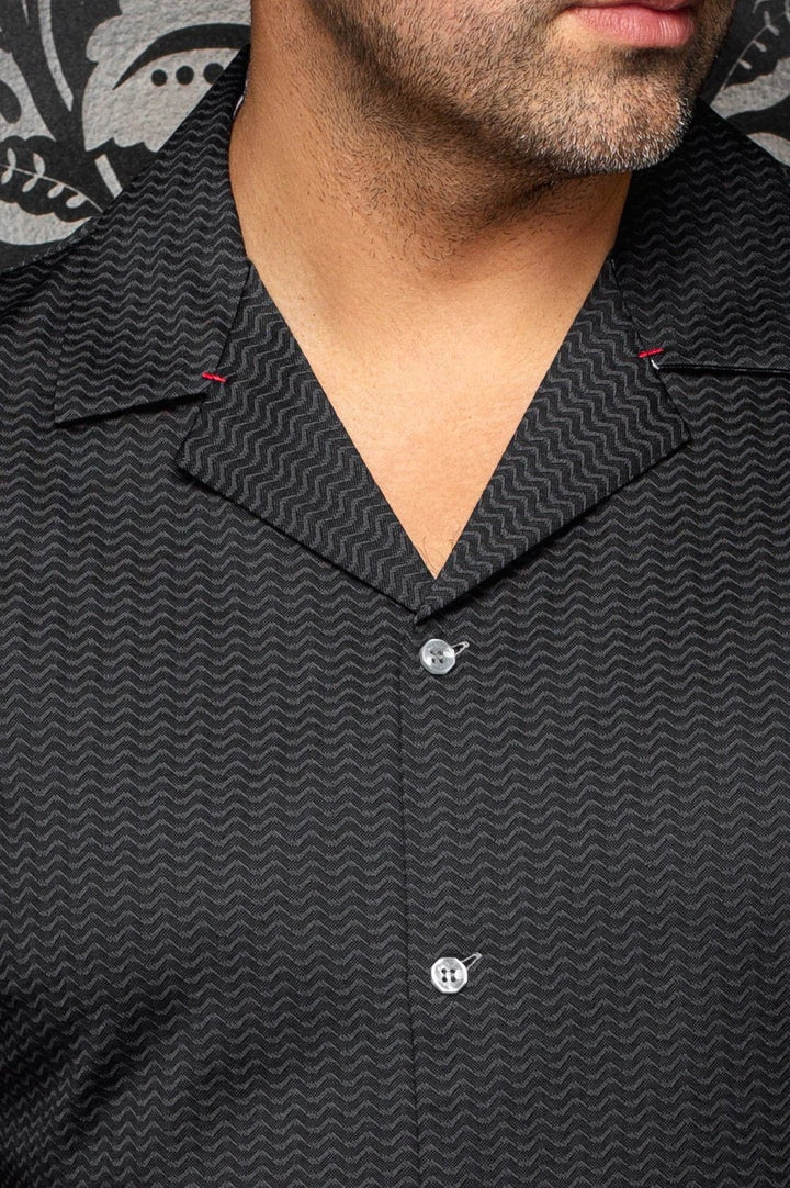 Au Noir Stretch Short Sleeve Shirt Flat Collar | Kayanta Black
