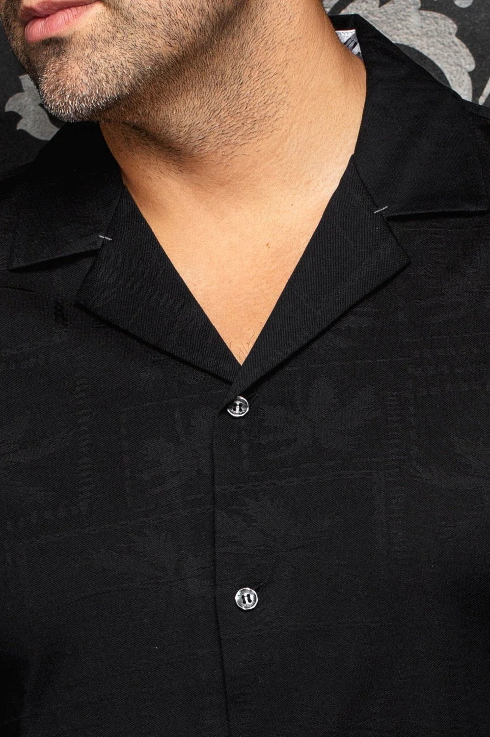 Au Noir Stretch Short Sleeve Shirt Flat Collar | Maho Black