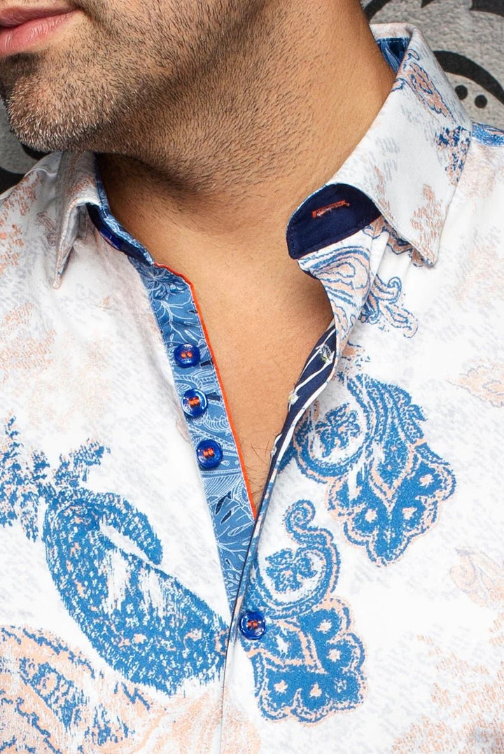 Au Noir Stretch Short Sleeve Shirt | Waterford White Orange