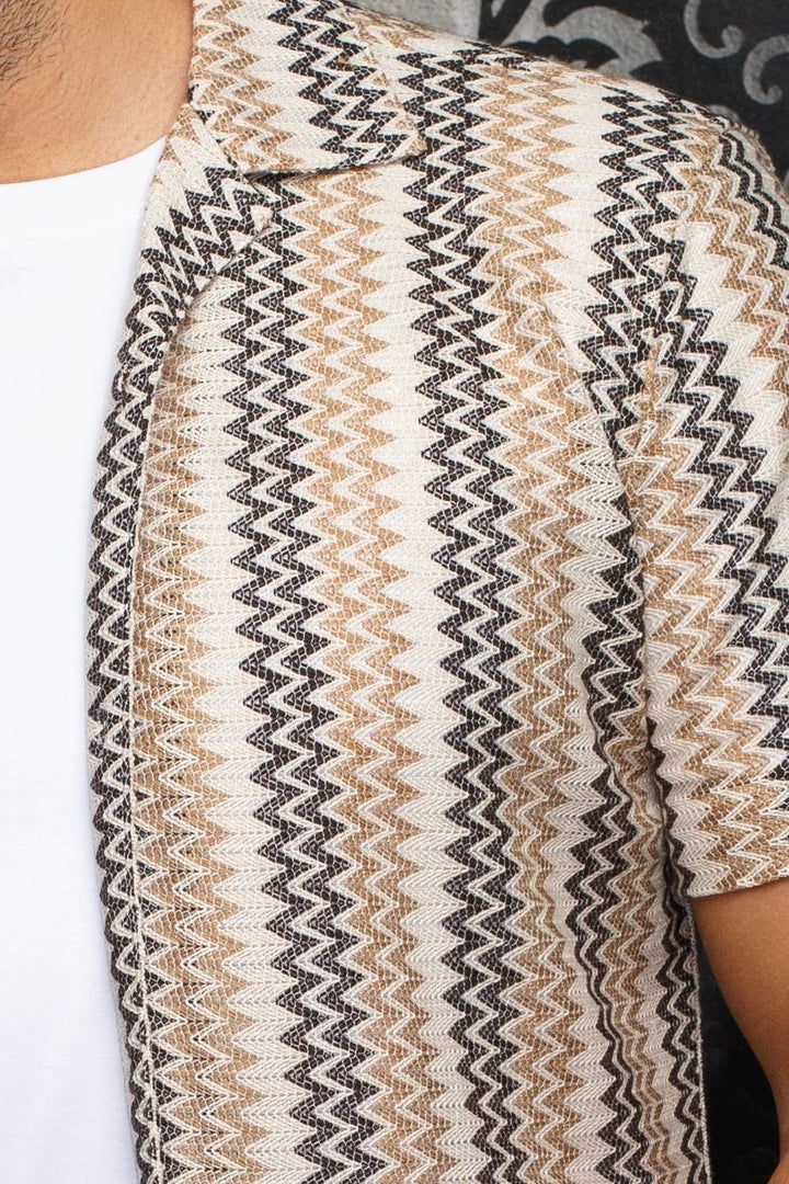 Au Noir Stretch Short Sleeve Shirt | Open Collar Raj-T Beige Grey