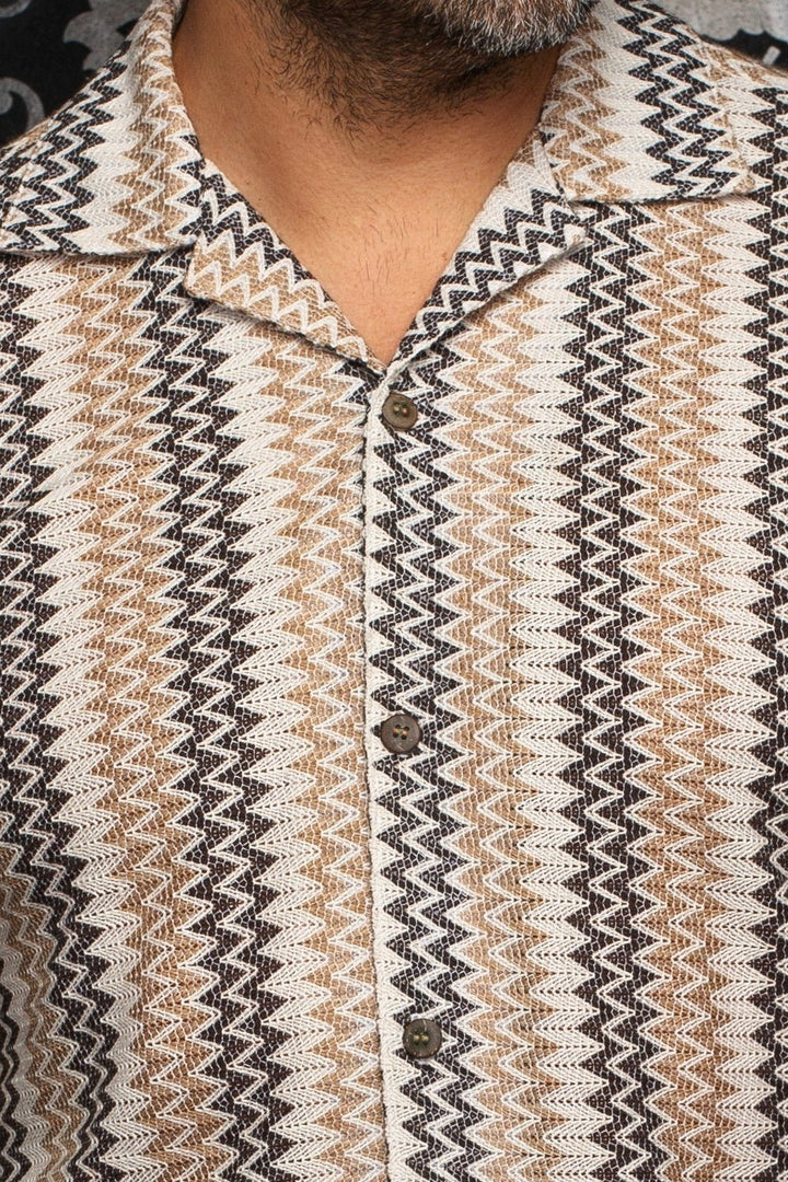 Au Noir Stretch Short Sleeve Shirt | Open Collar Raj-T Beige Grey