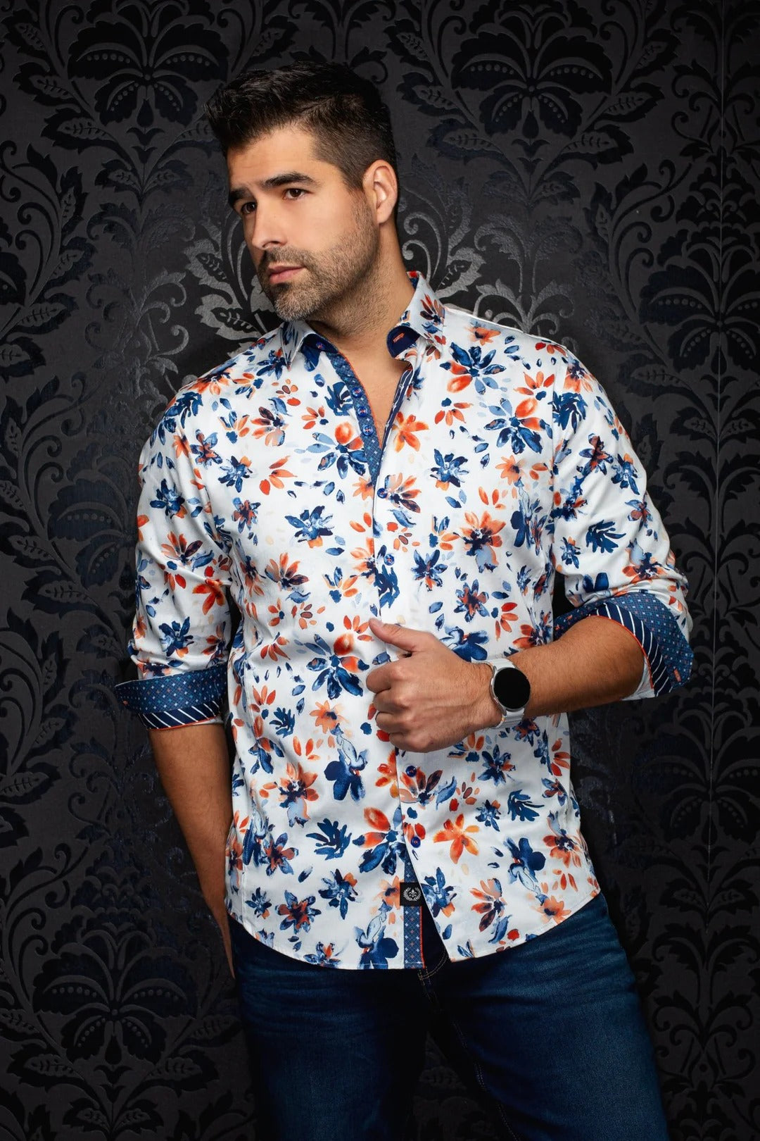 Au Noir Stretch Shirt | Amaro Light Blue Orange