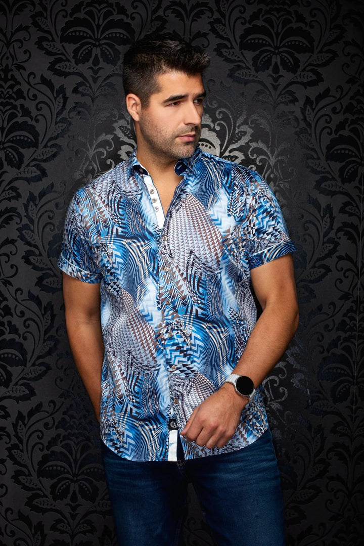 Au Noir Stretch Short Sleeve Shirt | Badesi Light Blue