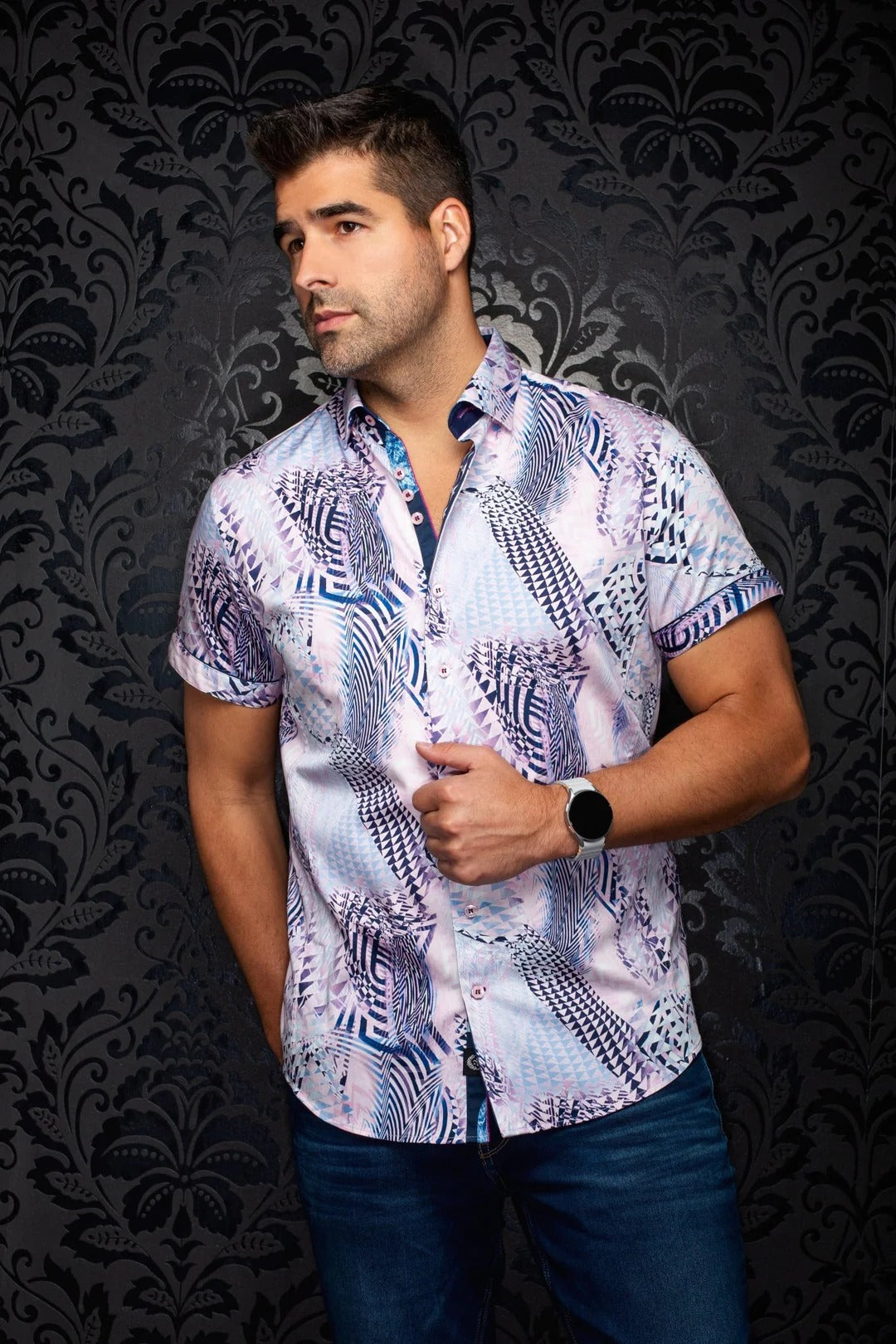 Au Noir Stretch Short Sleeve Shirt | Badesi Pink