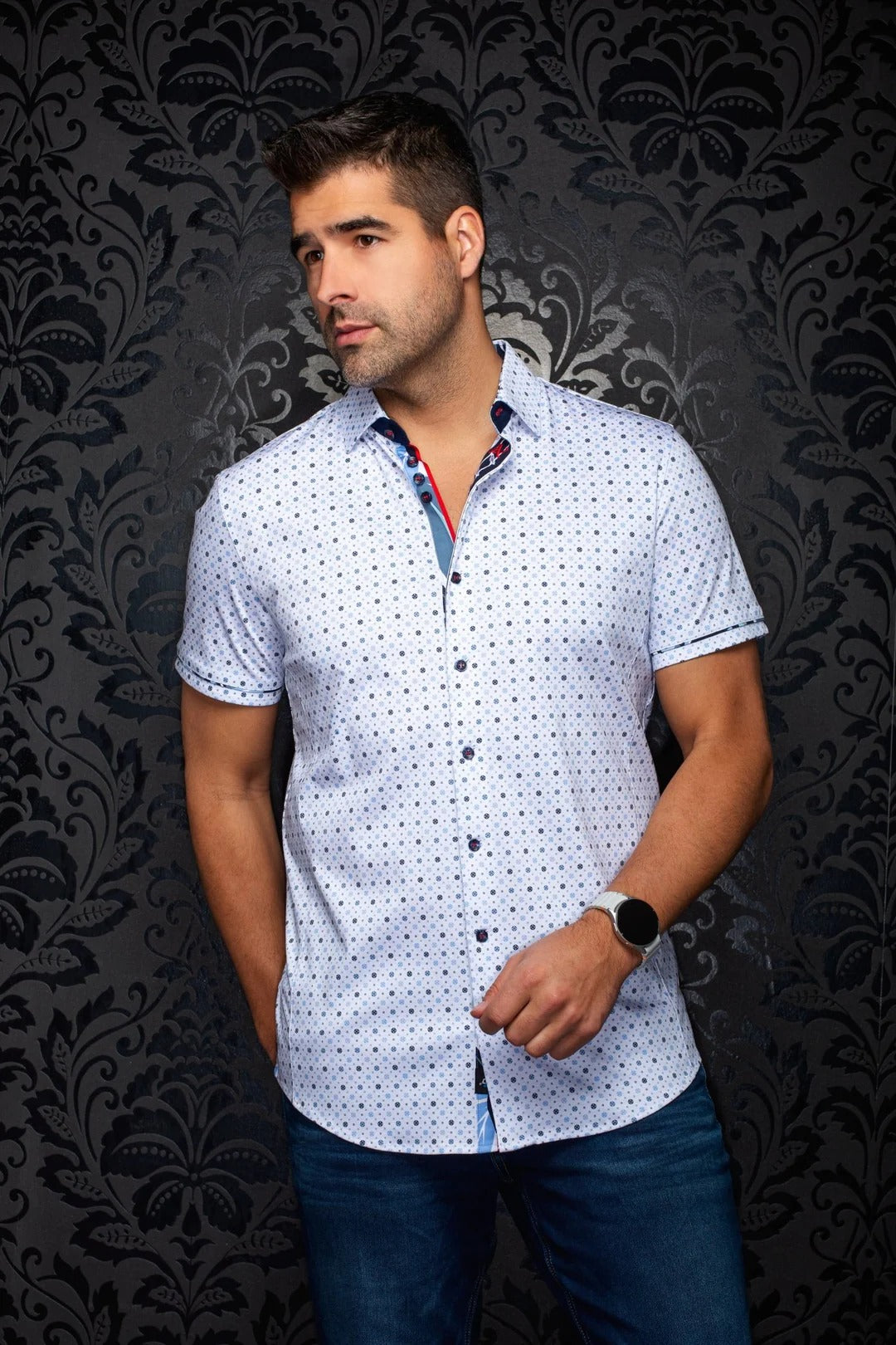 Au Noir Stretch Short Sleeve Shirt | Patmos White Light Blue