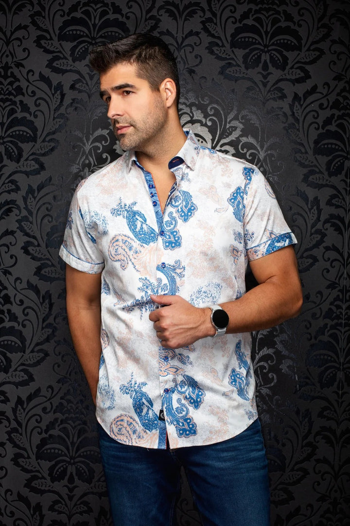 Au Noir Stretch Short Sleeve Shirt | Waterford White Orange