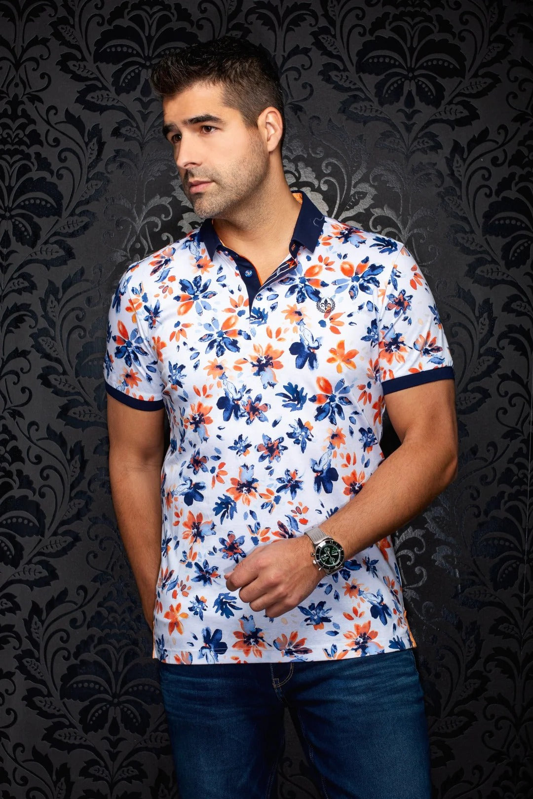 Au Noir Stretch Short-Sleeve Polo | Canteras White Orange