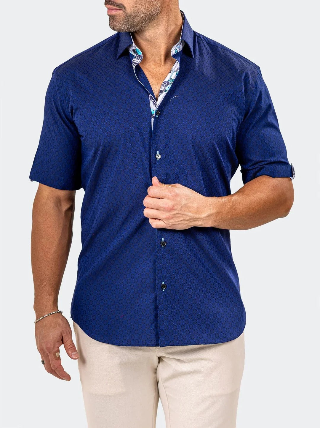 Short Sleeve Galileo Marthyr Jacquard Blue Shirt [Size M]