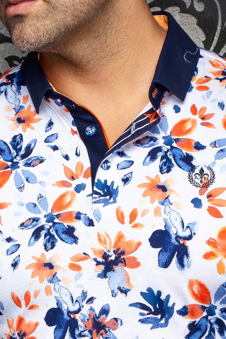 Au Noir Stretch Short-Sleeve Polo | Canteras White Orange