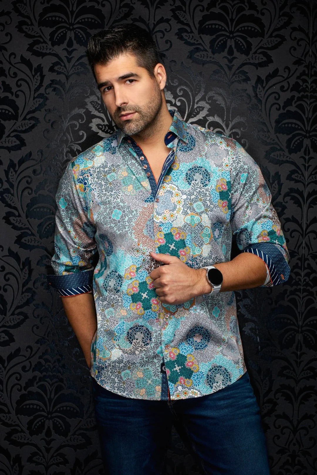 aqua green dress shirt Men's Slim Fit Solid Color Dress Shirt (Aqua) Aqua / Medium/15-15.5 Neck/34-35 Sleeve