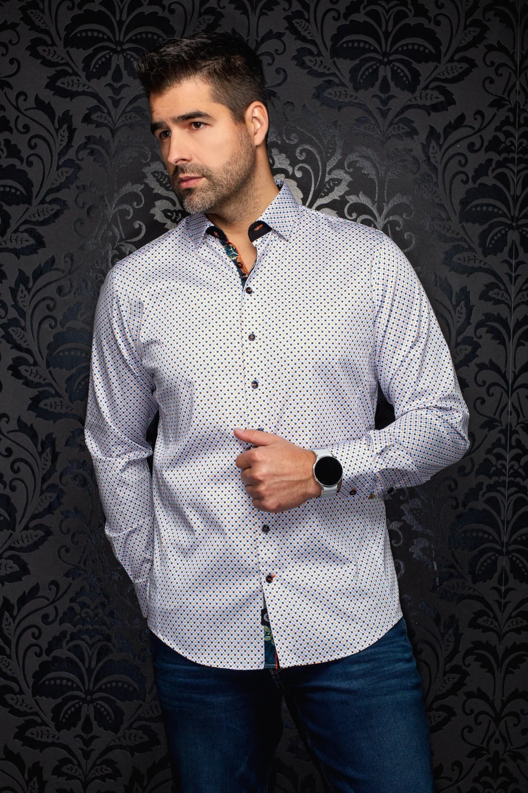 Au Noir Stretch Shirt | Sabah White Orange