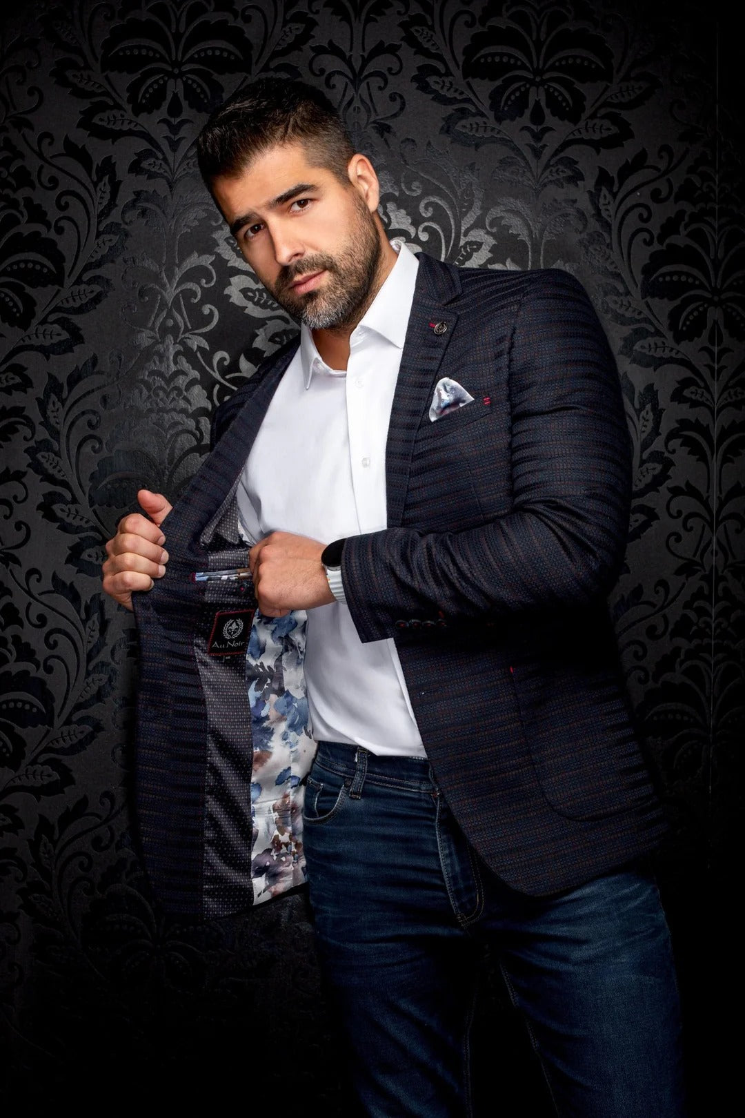 Au Noir Stretch Blazer | Elba Navy Brown
