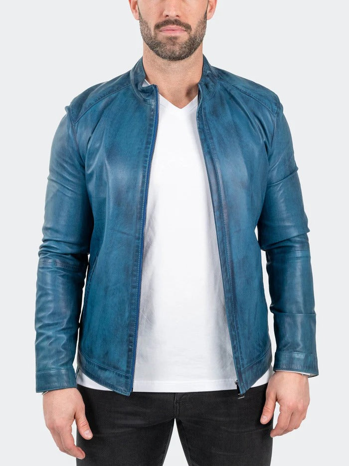 Maceoo Jacket | Leather ReverseSteel Blue