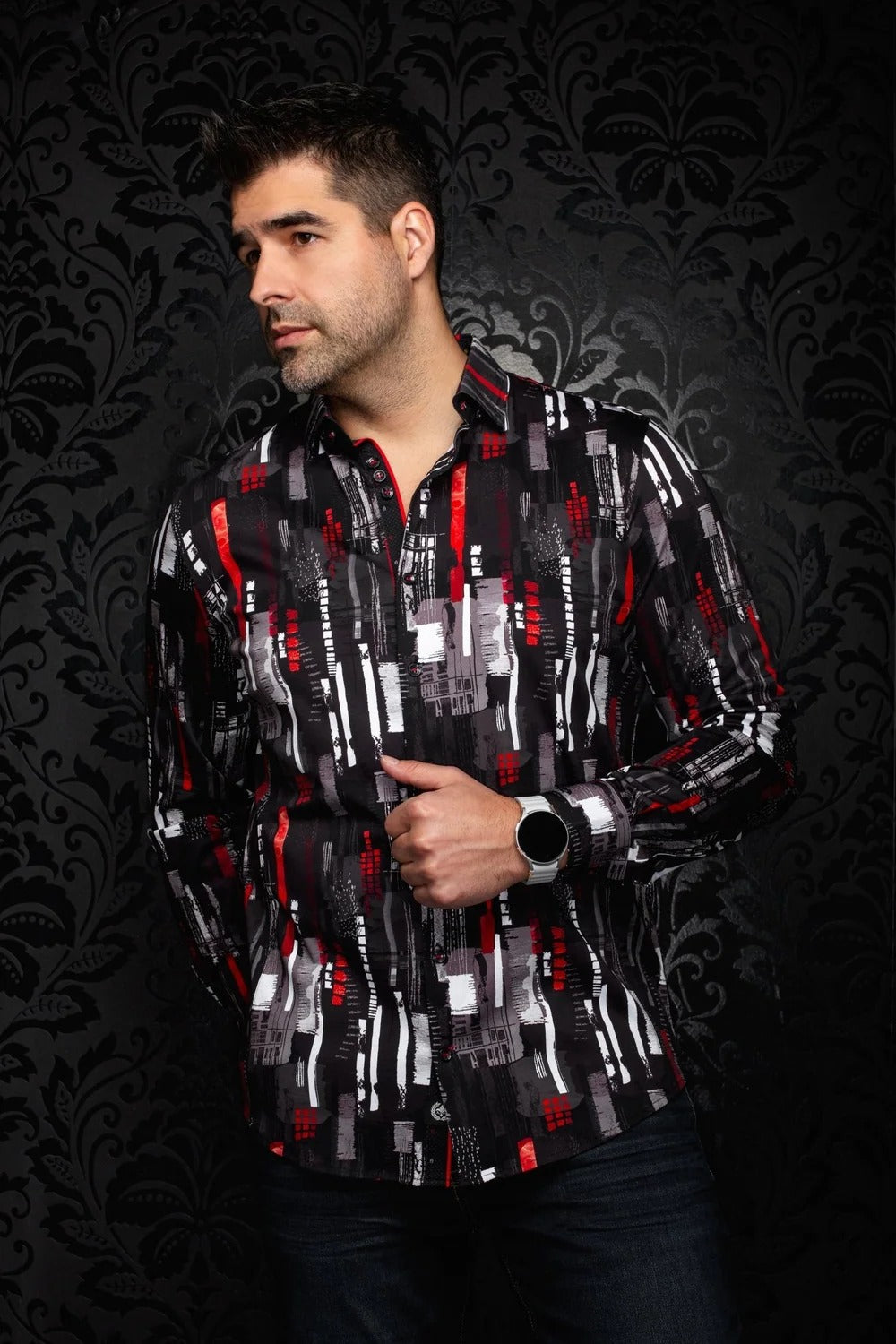 Au Noir Stretch Shirt | Beaumont Black Red