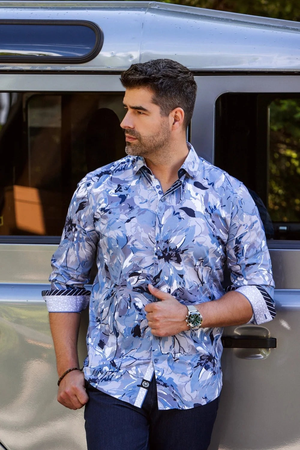 Au Noir Stretch Shirt | Belmonte Blue Grey
