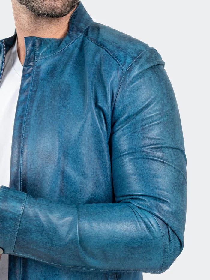 Maceoo Jacket | Leather ReverseSteel Blue