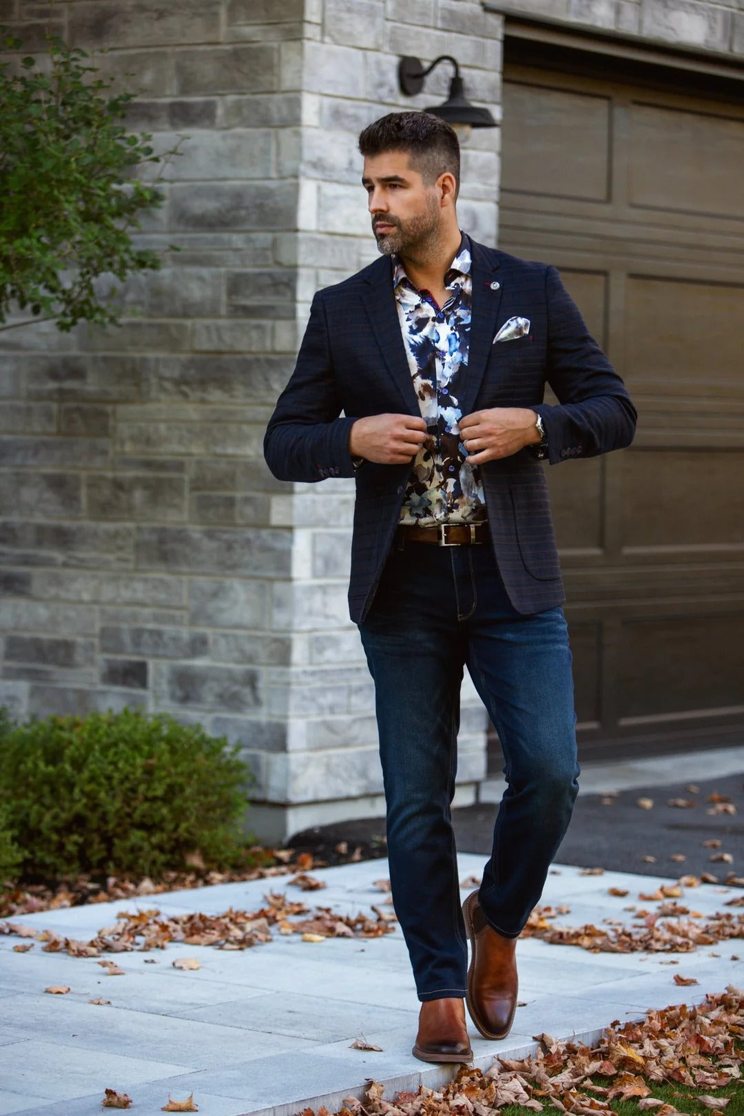 Au Noir Stretch Blazer | Elba Navy Brown